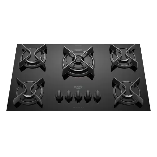 Cooktop 5 Bocas Preto com Mesa de Vidro e Tripla Chama Dako Supreme Bivolt