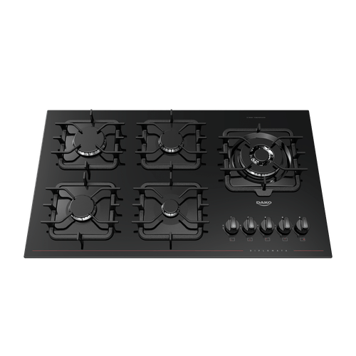 Cooktop a Gás 5 Bocas Preto com Mesa de Vidro e Tripla Chama Dako Diplomata Bivolt