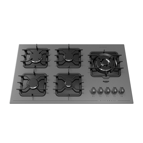 Cooktop a Gás 5 Bocas Titanium com Mesa de Vidro e Tripla Chama Dako Diplomata Bivolt