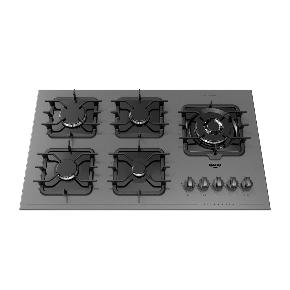 Cooktop a Gás 5 Bocas Titanium com Mesa de Vidro e Tripla Chama Dako Diplomata Bivolt